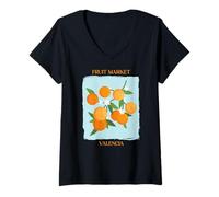 Femme Vintage Fruit Orange Flower Botanical Cottagecore Fruit T-Shirt avec Col en V