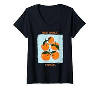 Femme Vintage Fruit Orange Flower Botanical Cottagecore Fruit T-Shirt avec Col en V