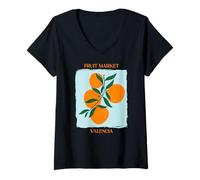 Femme Vintage Fruit Orange Flower Botanical Cottagecore Fruit T-Shirt avec Col en V