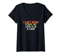 Femme Vintage Funny I Can't Work Today My Arm is in A Cast T-Shirt avec Col en V