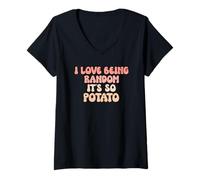 Femme Vintage Funny I Love Being Random It's So Potato T-Shirt avec Col en V
