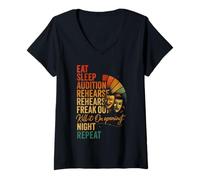Femme Vintage Funny Theater Musical Life Eat Sleep Audition Repeat T-Shirt avec Col en V
