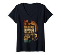 Femme Vintage Funny Theater Musical Life Eat Sleep Audition Repeat T-Shirt avec Col en V