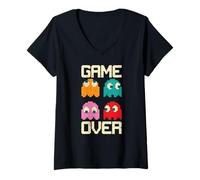 Femme Vintage Game Over 80s Nostalgie Retro Arcade Ghost Old Gamer T-Shirt avec Col en V