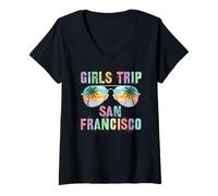 Femme Vintage Girls Trip San Francisco Vacances T-Shirt avec Col en V