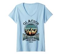 Femme Vintage Glacier National Park Montana 1910 Souvenir Retro T-Shirt avec Col en V