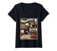 Femme Vintage Horror Movie Poster Horror Terror Old Time Halloween T-Shirt avec Col en V