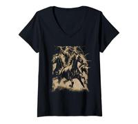 Femme Vintage Horse Lightning Retro 80s 90s Western Grunge Graphic T-Shirt avec Col en V