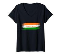 Femme Vintage Hyderabad City India Flag Indians Vacation Home City T-Shirt avec Col en V