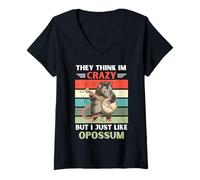 Femme Vintage Ils pensent Que Je suis Fou mais J'aime Bien Opossum Lover T-Shirt avec Col en V