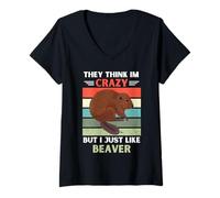 Femme Vintage Ils pensent Que Je suis Fou mais J'aime Juste Beaver Lover T-Shirt avec Col en V