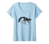 Femme Vintage Ink Illustration Art Aye Aye T-Shirt avec Col en V