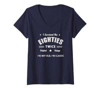 Femme Vintage J'ai survécu aux années 80 deux fois, 80e et 90e anniversaire, papa T-Shirt avec Col en V