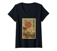 Femme Vintage Japonais UFO Invasion Retro Sci-FI T-Shirt avec Col en V