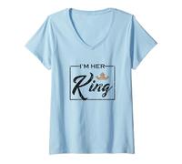 Femme Vintage Je suis Ses Roi Couples Correspondant T-Shirt avec Col en V