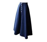 Femme Vintage Jeans Jupe Longue Big Swing Taille Haute Casual Large Unie Denim À Poitrine Unique Bleu Foncé XL