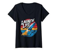 Femme Vintage Launch Life, Atlas, Falcon, Canaveral, Boca Chica T-Shirt avec Col en V