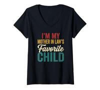 Femme Vintage, l'enfant préféré de ma Belle-mère, Retro Vibes Son T-Shirt avec Col en V