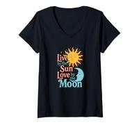 Femme Vintage Live by The Sun Love by The Moon T-Shirt avec Col en V