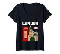 Femme Vintage London T Shirt, London Graphic Tees - London Apparel T-Shirt avec Col en V