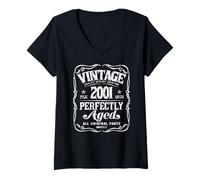 Femme Vintage Made in 2001 Classic 25th Birthday T-Shirt avec Col en V