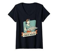 Femme Vintage Mahjong Bienvenue à la soirée de Jeux Crack House T-Shirt avec Col en V