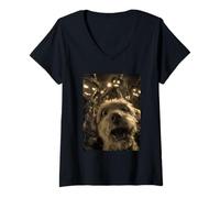 Femme Vintage Maltais Selfie Scarecrows Moon Halloween Chien T-Shirt avec Col en V