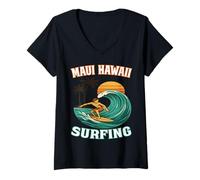 Femme Vintage Maui Hawaii Surfing - Maui Beach Hawaii Surfer T-Shirt avec Col en V