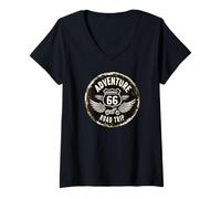 Femme Vintage Moto Road Trip Adventure Ride T-Shirt avec Col en V
