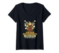 Femme Vintage Motorsports Museum Shirt Retro Moto Alabama T-Shirt avec Col en V