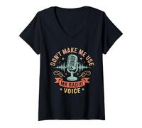 Femme Vintage Ne m'obligez pas à utiliser ma voix radiophonique drôle et sarcastique T-Shirt avec Col en V