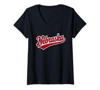 Femme Vintage Nebraska Felt Script State Pride Classic Design T-Shirt avec Col en V