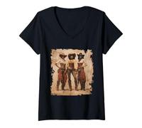 Femme Vintage Noir Afro-Américain Cowgirl Western Country Rodéo T-Shirt avec Col en V