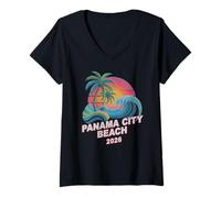 Femme Vintage Panama City Beach 2026 Vacay Voyage Vacances All T-Shirt avec Col en V