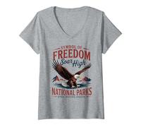 Femme Vintage Patriotic American USA Eagle - Parcs nationaux rétro T-Shirt avec Col en V
