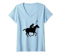 Femme Vintage Polo Silhouette Equestre Sport Chevalier T-Shirt avec Col en V
