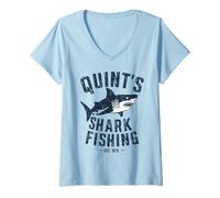 Femme Vintage Quint's Shark Fishing 1975 Rétro T-Shirt avec Col en V