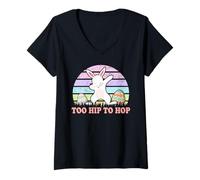 Femme Vintage Rabbit Dabbing Hip Hop Funny Bunny Easter Day T-Shirt avec Col en V