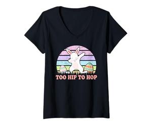 Femme Vintage Rabbit Dabbing Hip Hop Funny Bunny Easter Day T-Shirt avec Col en V