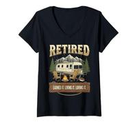Femme Vintage Retired RV Camping Camper Fishing Outdoors T-Shirt avec Col en V