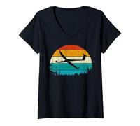 Femme Vintage Retro glider Pilot Aviation Gliding Aircraft T-Shirt avec Col en V
