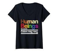 Femme Vintage Retro Human Being 100% Organic Colors Can Varie LGBT T-Shirt avec Col en V