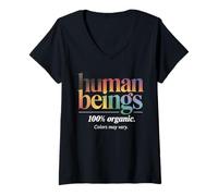 Femme Vintage Retro Human Being 100% Organic Colors Can Varie LGBT T-Shirt avec Col en V