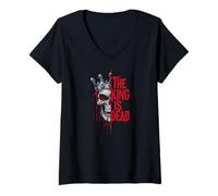 Femme Vintage Retro King Crown Chess Skull T-Shirt avec Col en V