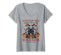 Femme Vintage Rétro Mexicain Día de Los Muertos T-Shirt avec Col en V