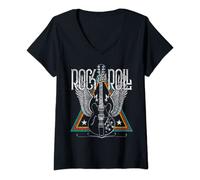 Femme Vintage Retro Style Guitarist Rock & Roll Guitar Wings Music T-Shirt avec Col en V