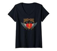 Femme Vintage Retro Style Heart Shape Wings Thunder Rock & Roll T-Shirt avec Col en V