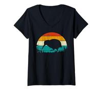 Femme Vintage Retro Style Pine Tree New Zealand Bird Lovers Kiwi T-Shirt avec Col en V