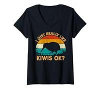 Femme Vintage Retro Style Pine Tree New Zealand Bird Lovers Kiwi T-Shirt avec Col en V