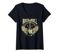 Femme Vintage Retro Style Playing Music Guitar Forever Rock N Roll T-Shirt avec Col en V
